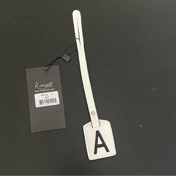 NWT “K•Carroll” Bag Tag, Monogram Letter "A" White Bag Tag with "Black" Letter - Picture 2 of 6
